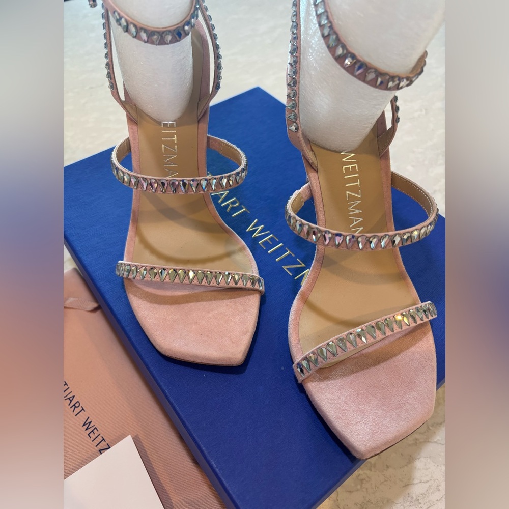 Stuart Weitzman Gemcut 100 Strappy Crystal Sandal in Ballet Pink - Picture 8 of 11